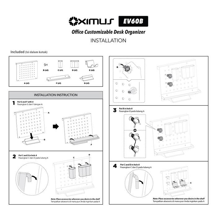 

Pegboard Standing Meja DIY Organize Stationery Besi Kokoh OXIMUS EV60