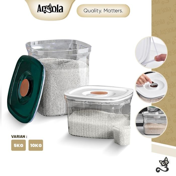 PREMIUM TP Angola Dispenser Beras Transparan 5KG 10KG Tempat Beras E50-E51 Rice Bucket / Tempat