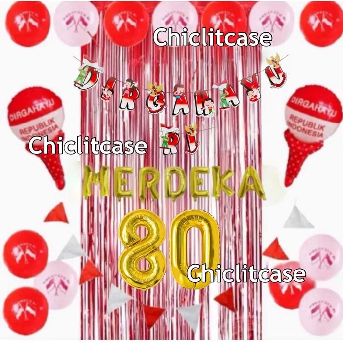 (Allthebest) Paket Dekorasi Dirgahayu HUT RI/Dekorasi 17 agustus/ Dekorasi HUT RI 17 agustus merah