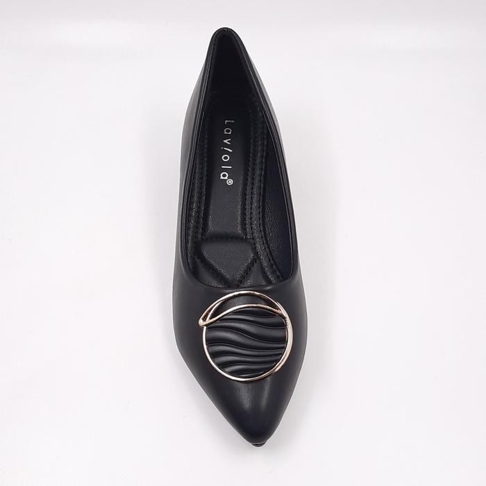 Laviola 3022 Ffy - Sepatu Pantofel Wedges Heels Wanita Black Shoes