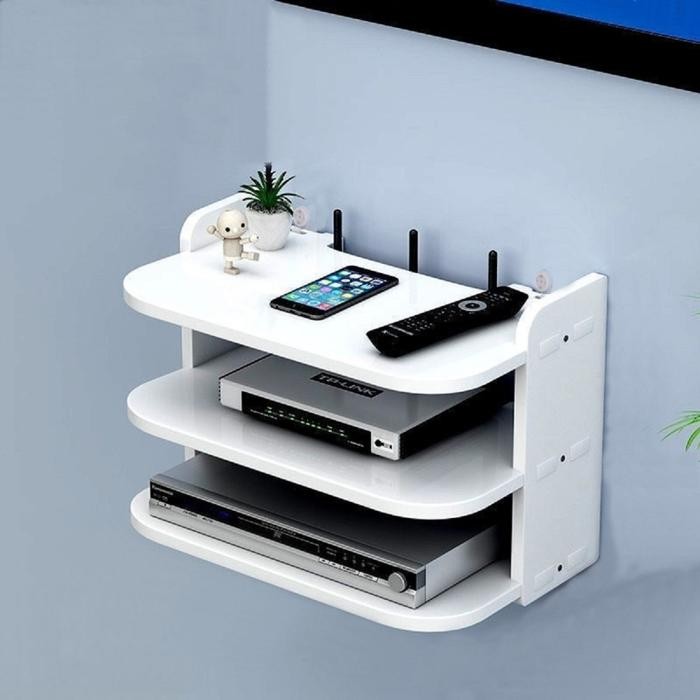 PREMIUM Rak Meja Bawah TV Gantung Penyimpanan STB Dvd Wifi Hp Remote Organizer