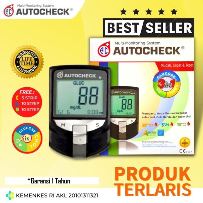 Alat cek 3 in 1 autocheck tes gula darah kolesterol asam urat premium