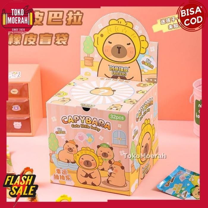 

1 Box 32Pcs Penghapus Misteri Capybara Lucu Unik Blind Box Mystery Pack Capybara Eraser