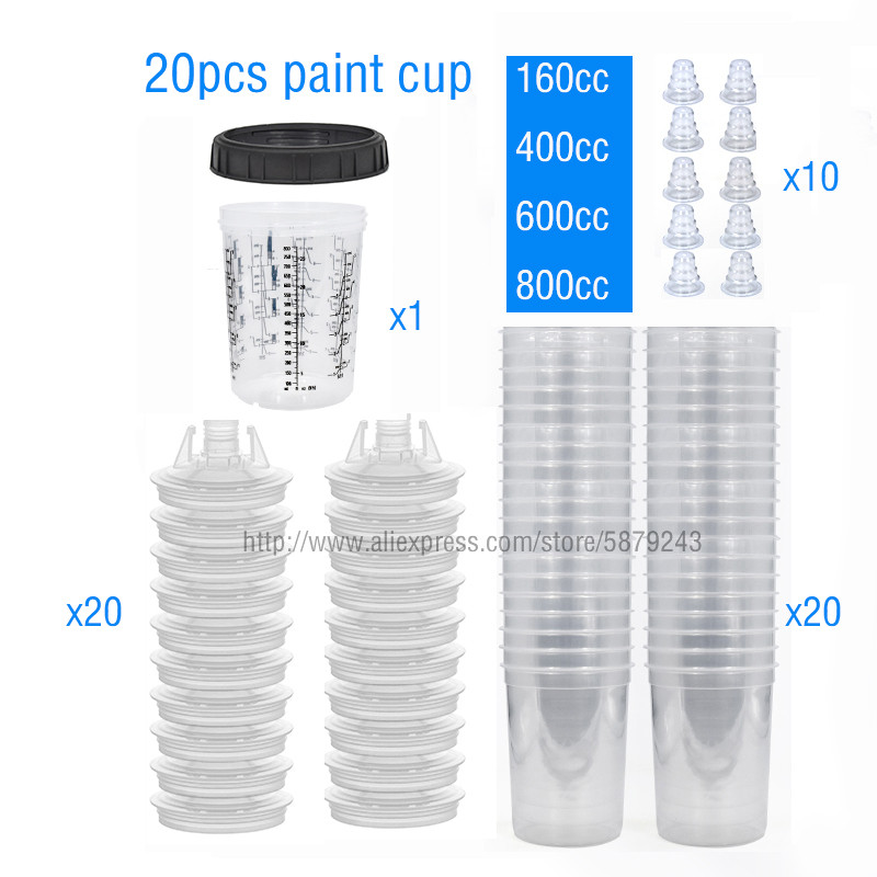 20pcs Paint cup Spray Gun Paint Mixing Cup Spray Gun Tank No Clea Tank 165/400/600/800ml Disposable 