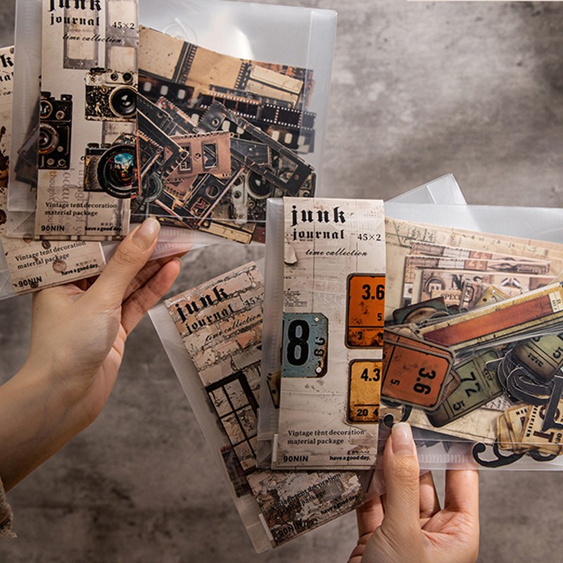 

90Pcs/bag Time Favorites Series Vintage Handbook Material Stickers DIY Scrapbook Notebook