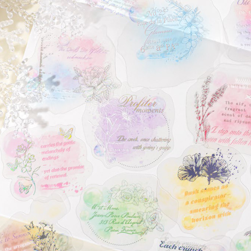 

30pcs lightly traced between the flowers series watercolour foil pet sticker pack DIY