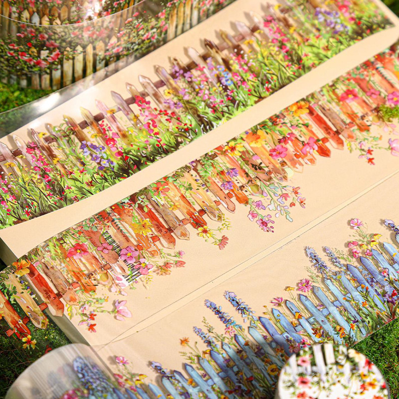 

6Style 1Roll/bag fence small yard series flower aquascape PET tape DIY handbook scrapbook