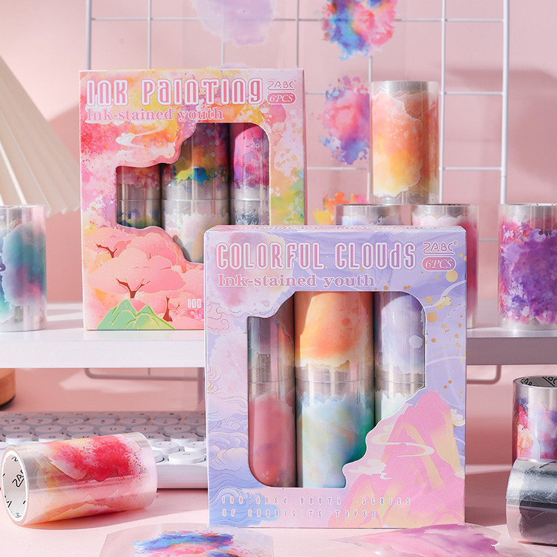 

2Style 6Rolls/box Ink Swoosh Theme Boxed Tape Creative Handbook DIY Beauty Decorative Tape