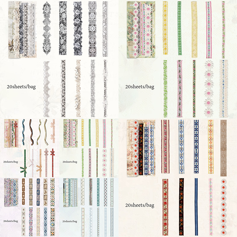 

60Pcs/bag Handmade Promenade Series Long Strip Hard Card Stickers DIY Notebook Tablet Phone