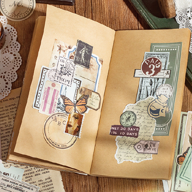 

4Style 200Pcs/bag Memory Chapter Light Vintage Material Bag Handbook DIY Scrapbook Picture