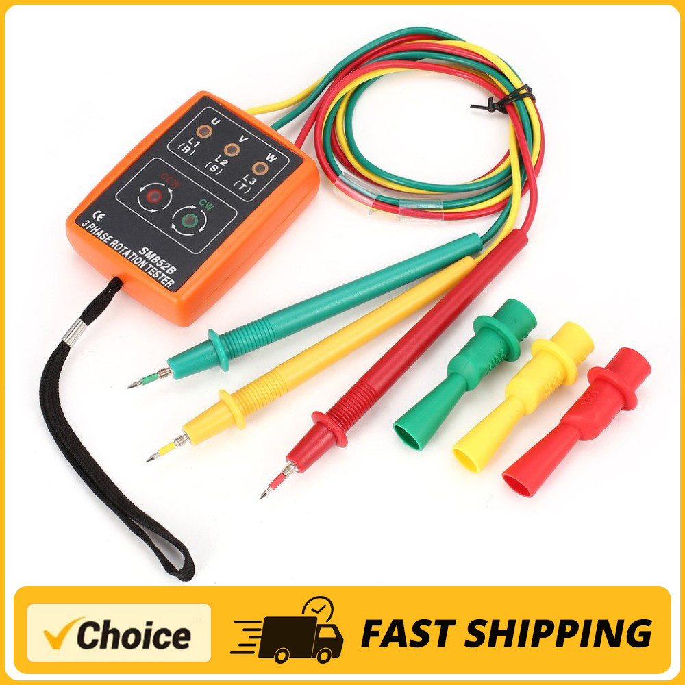 SM852B 3 Phase Rotation Tester Digital Phase Indicator Detector LED Buzzer Phase Sequence Meter