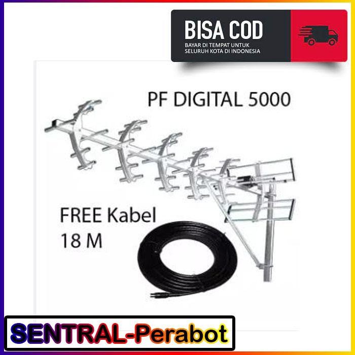 Paling Berkualitas Antena Tv Digital/Analog Outdoor Pf Digital 5000 Free Kabel 18 Meter Termurah