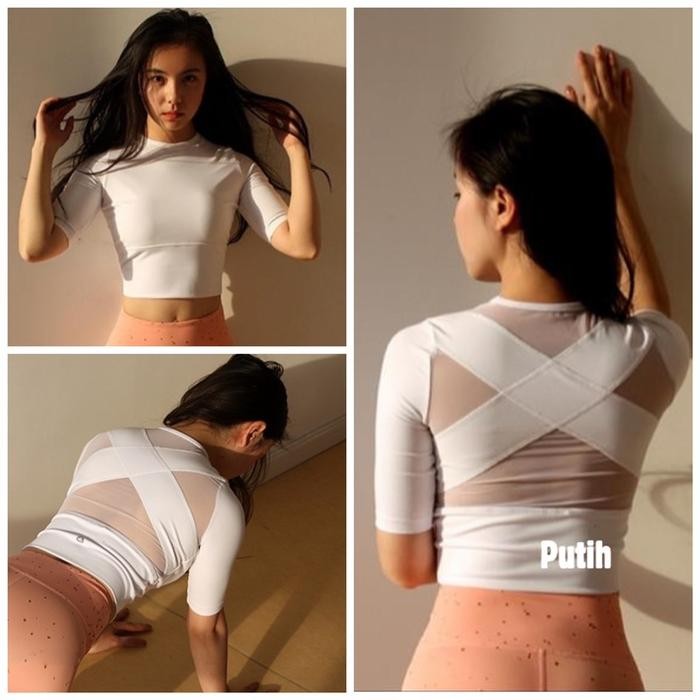 Atasan model Crop tile senam