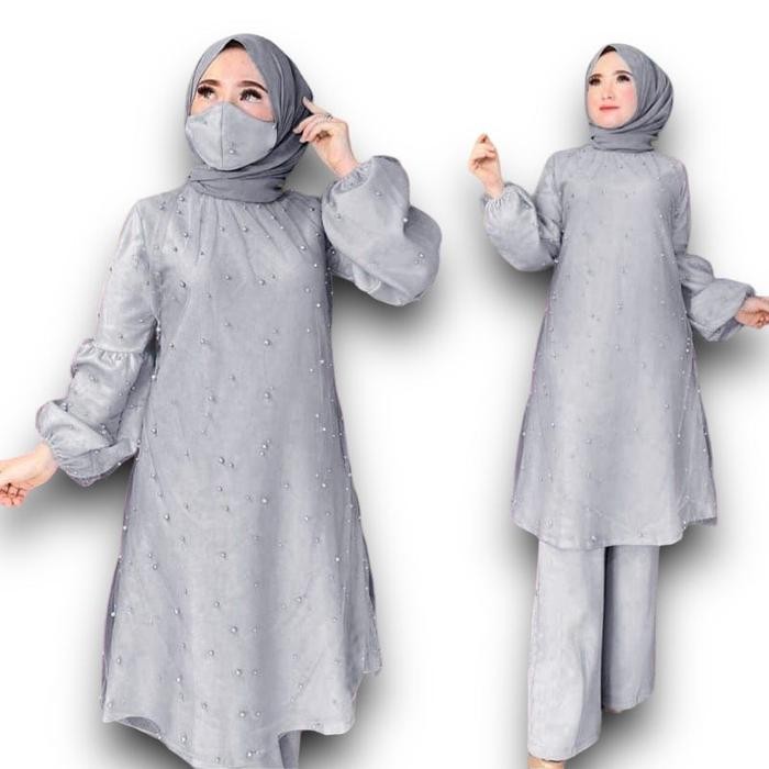 RES2 Setelan Syela/ Moscrepe Tile/ Celana Tunik/ Setelan Celana Brukat Tile/ Fashion Wanita