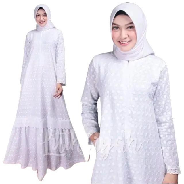 6H27 Gamis Katun Umroh Haji Katun Bordir Katun Polos Putih Bunga Motif Muslim Jepang Rempel
