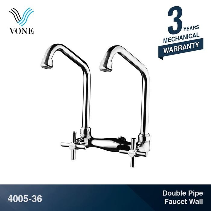 Toto - Vone Kran Cuci Piring Double Keran Angsa Sink Dapur Wastafel Meja Tembok Chrome