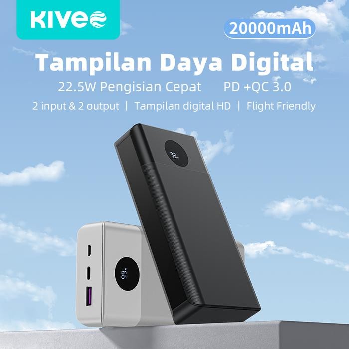 6BJB Kivee Powerbank 20000Mah Real Fast Charging 22.5W Pd+Oc 3.0 2 Input 2 Output Led Power