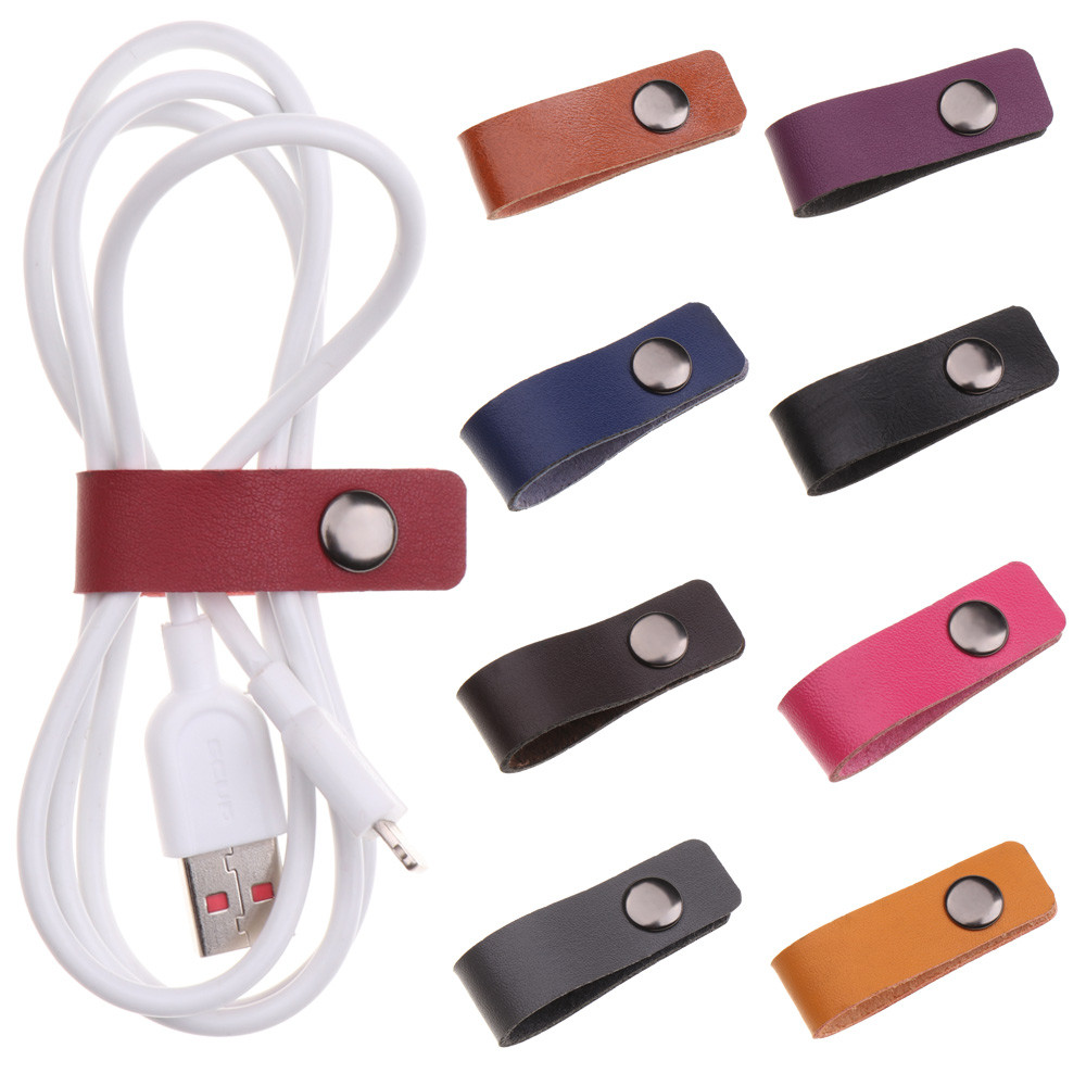 5pcs Leather Cable Straps Cable Tie Wraps Cord Management Holder Keeper Earphone Wrap Winder Wire Ti