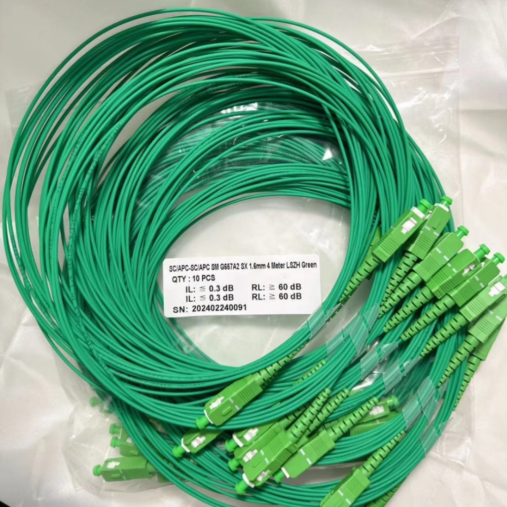 50-100PCS SC-SC APC Fiber Optic Patch Cord 4 Meter Length SC/APC-SC/APC SM G657A2 SX 1.6mm Green LSZ