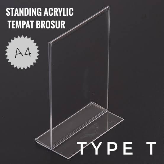 

TERLARIS Stng Acrylic / Tent er / Tempat Brosur type T Ukuran A4 2mm READY STOCK