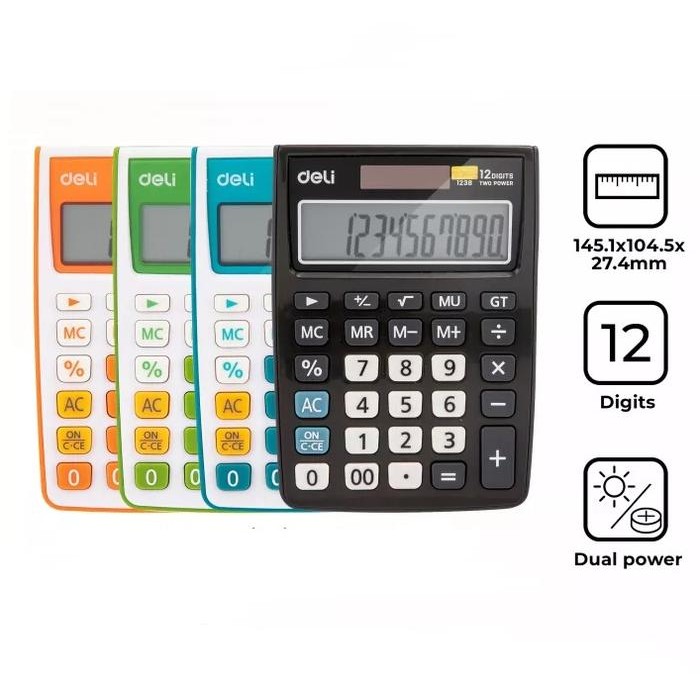 

KALKULATOR DAGANG MEJA 12 DIGIT KECIL DELI 1238 DUAL POWER BAGUS