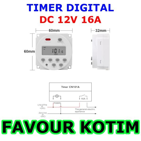 TIMER 12V 12 VOLT DC 16A 16 AMPERE PENGATUR WAKTU SAKLAR RELAY FVKOTIM