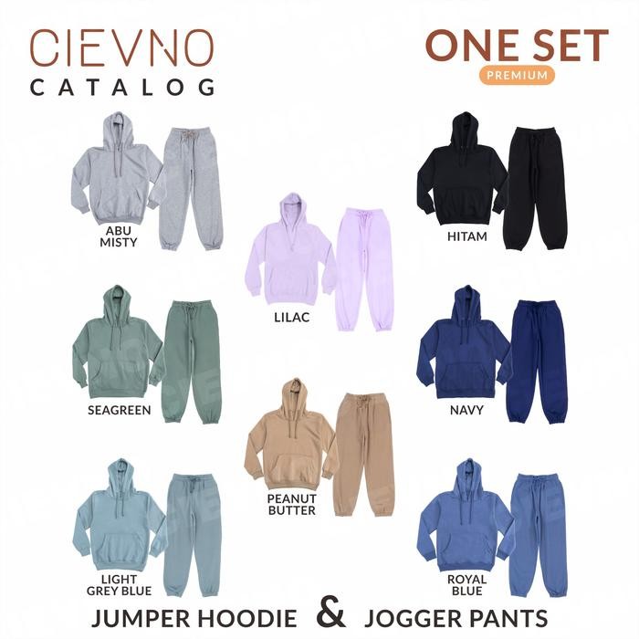 One Set Hoodie Jumper + Joger Premium Hitam ( Pria & Wanita )