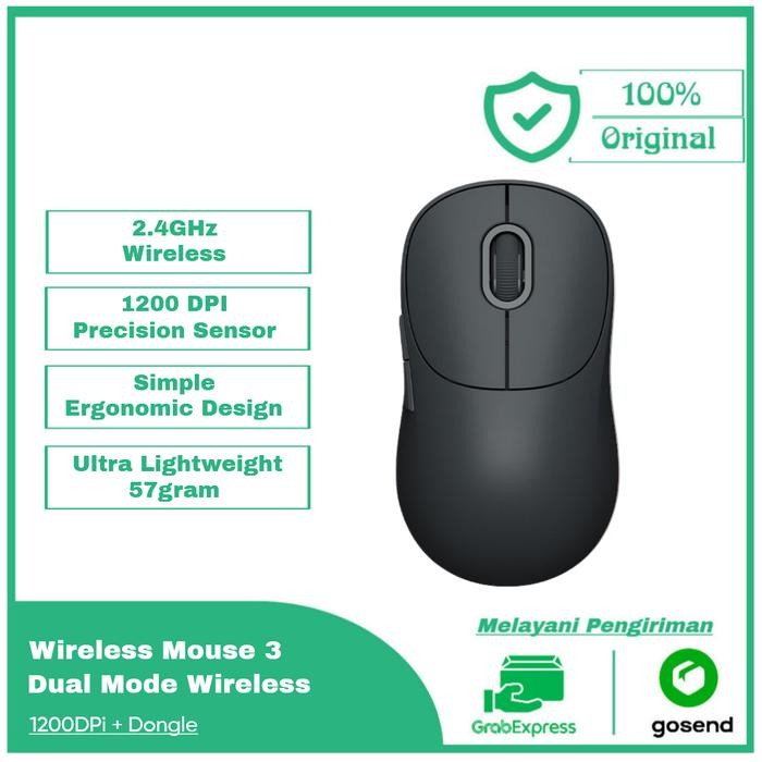Terbatas Xiaomi Mi Mouse 3 Bluetooth 2.4Ghz Dongle Wireless 1200Dpi