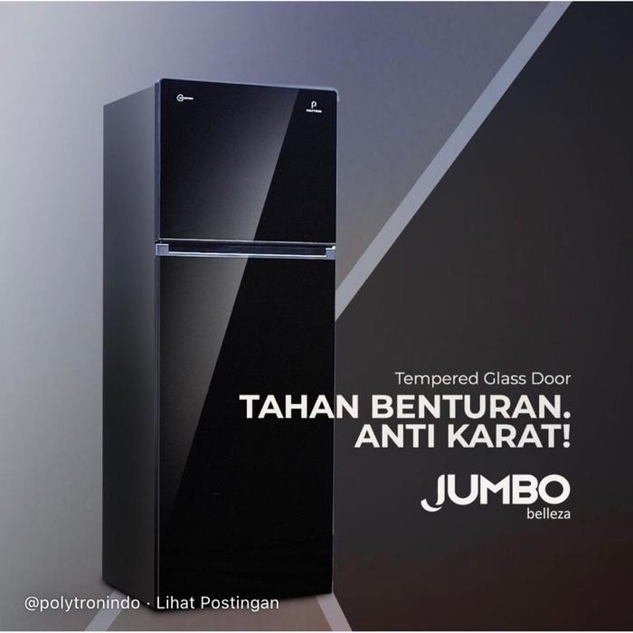 Kulkas 2 Pintu Polytron 25 Vx Jumbo 240 Liter Pintu Kaca Inverter