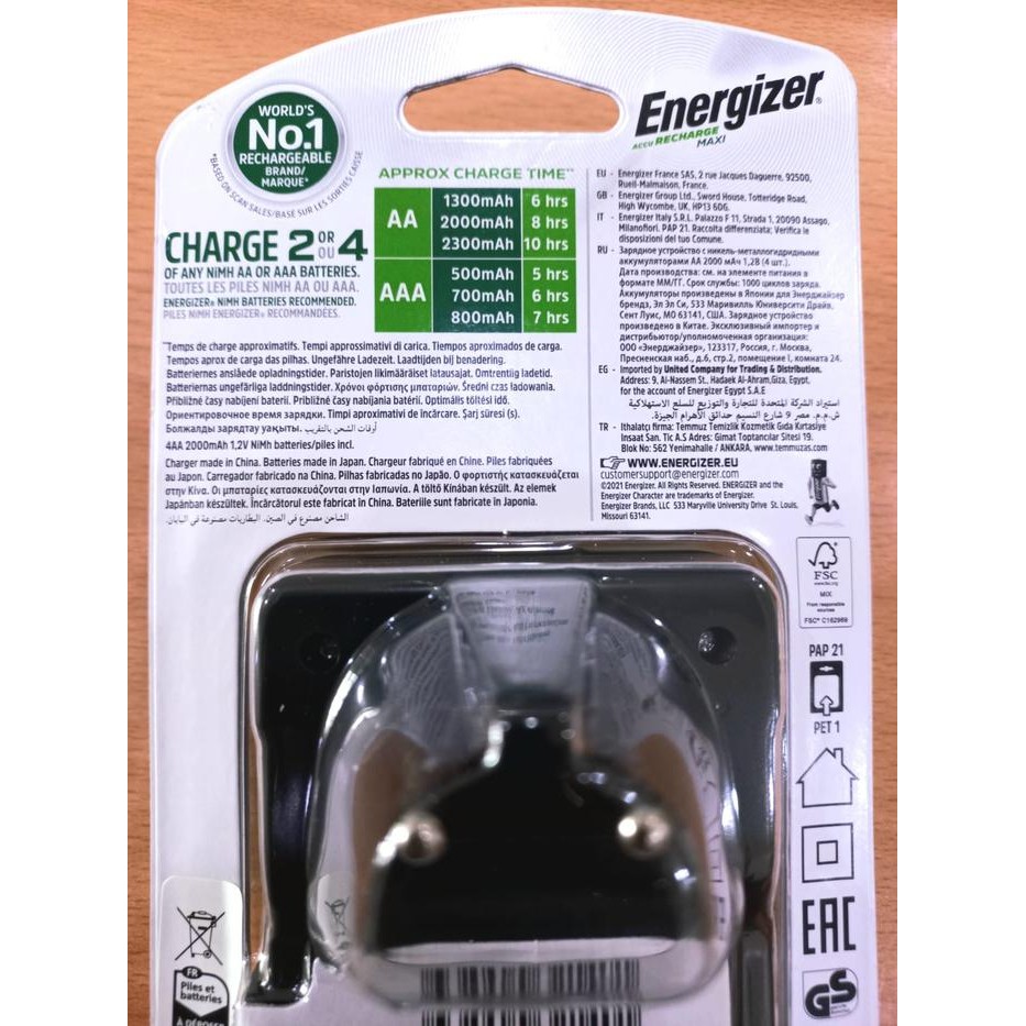 Baterai Charger Aa / Aaa + 4 Baterai Aa 2000 Mah Energizer Maxi