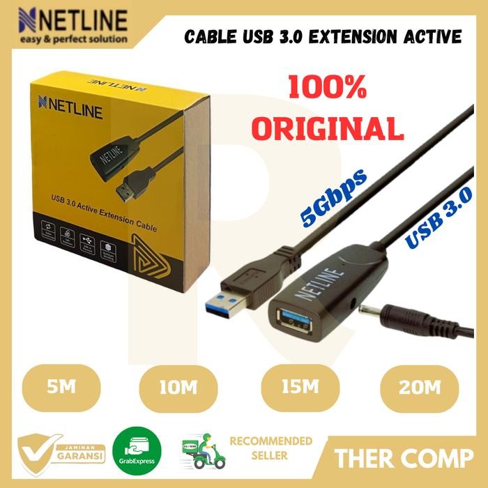 Unik Kabel Usb 3.0 Extension Aktif 15 Meter With Power Adapter Netline
