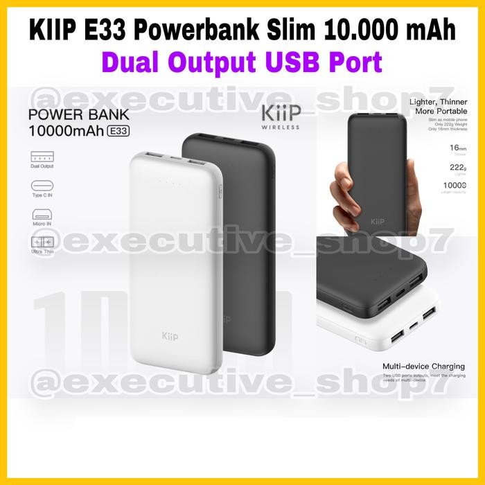KIIP E33 Powerbank Slim 10. mAh - Dual Output USB Port *