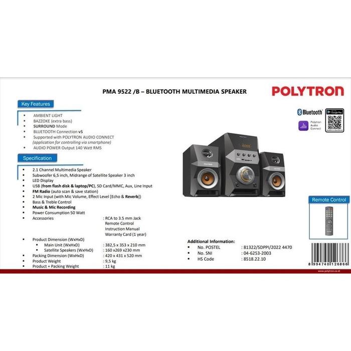 Polytron Pma-9522 / Pma9522 Bluetooth Speaker - Garansi Resmi
