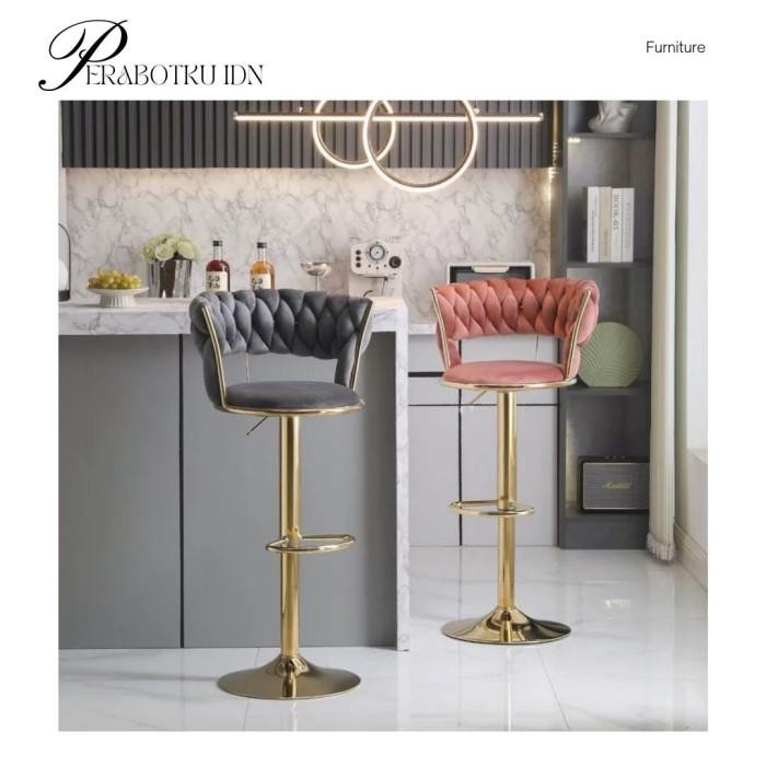 Kursi Bar Gold Mewah Bangku Tinggi Kursi Cafe Barstool Kursi Bar Pu - Krem
