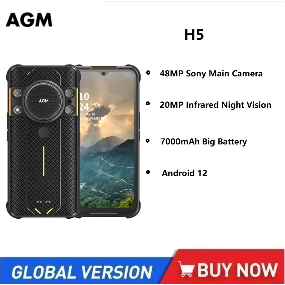 AGM H5 Rugged Phone 6.5 Inch 8+128GB 7000MAH IP68/IP69K Smartphone Android 12 Night Vision Phone 3.5