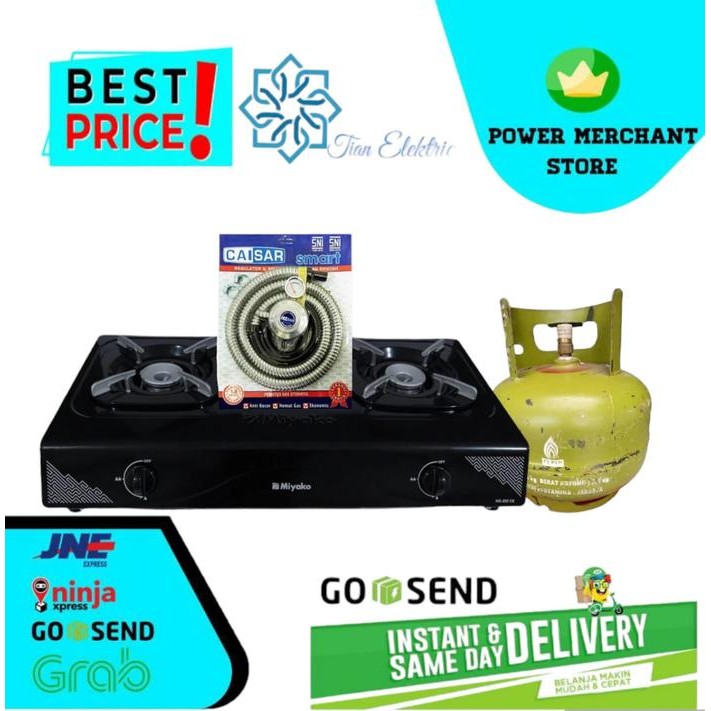 Yako Kg-202Ce Kompor Gas 2 Tungku (Selang & Regulator + Gas 3Kg)