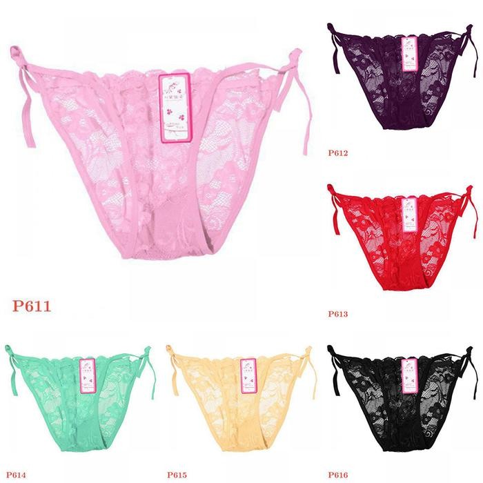 NEW P611 Celana Dalam Wanita CD Cewek Sexy Panties Thong Lace Transparan Ikat Samping