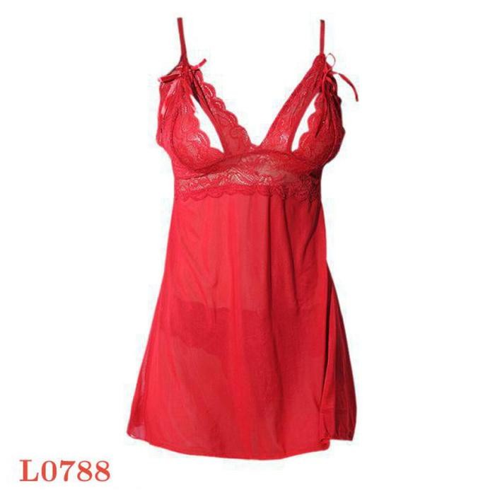 NEW Gaun Malam Sexy L0788 Baju Tidur Dinas Wanita Mini Dress Merah Cup Bisa Dibuka