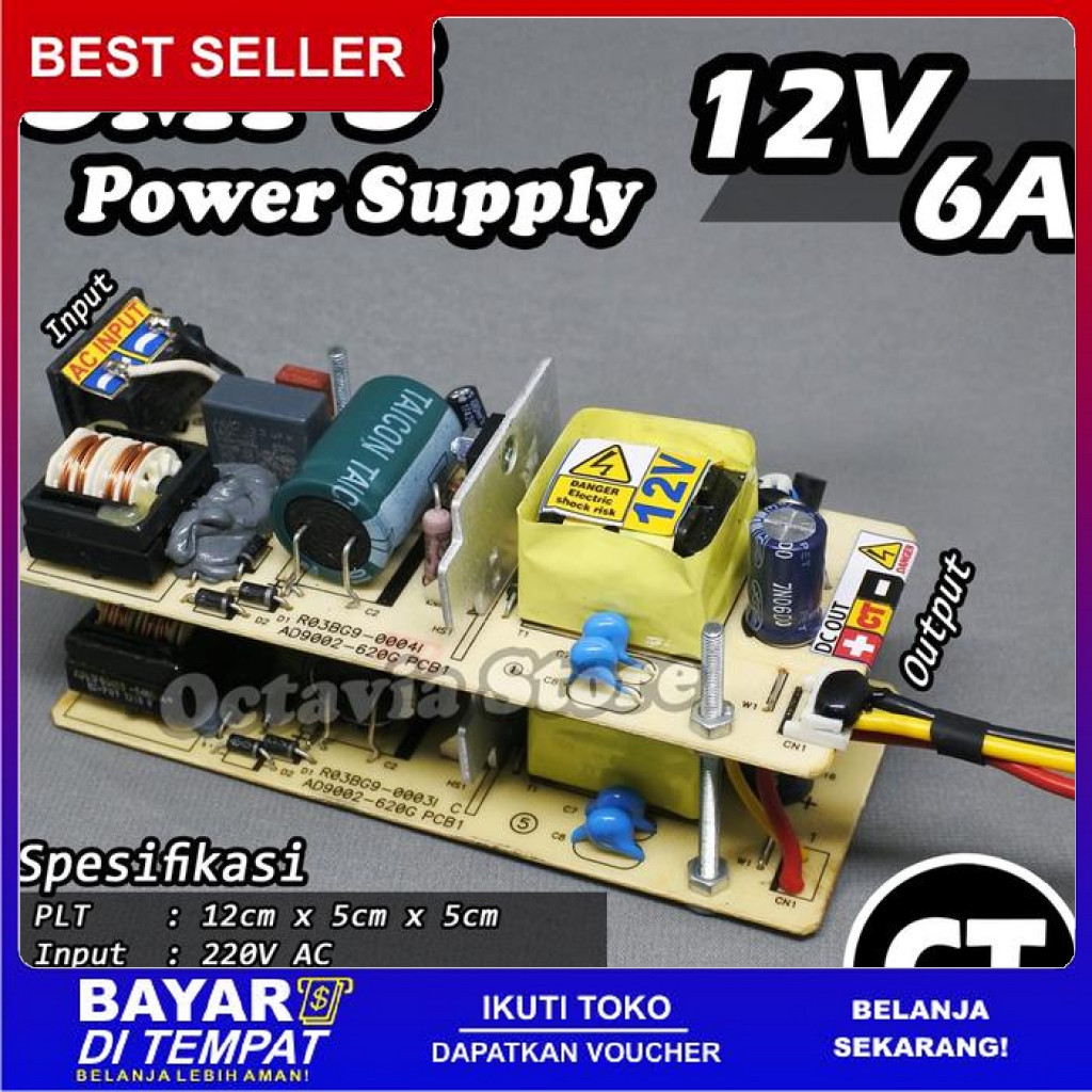 FREE ONGKIR ADAPTOR SMPS POWER SUPPLY 12V 6A CT BISA COD
