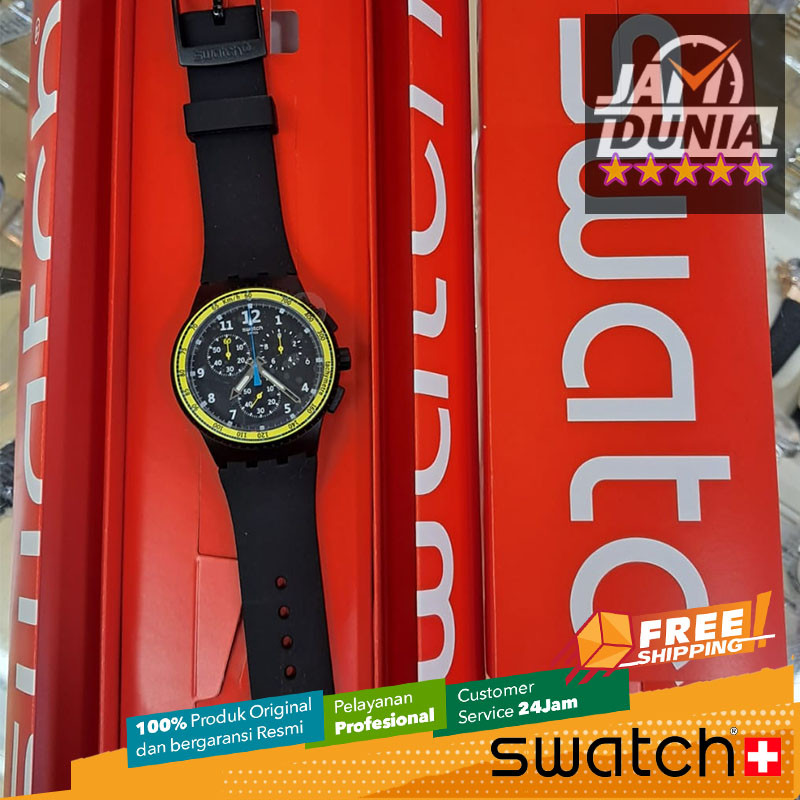 JAM TANGAN PRIA SWATCH ORIGINAL RESIN BLACK YELLOW SIFNOS CHRONOGRAPH SWATCH SUSB404 SWATCH SUSB 404