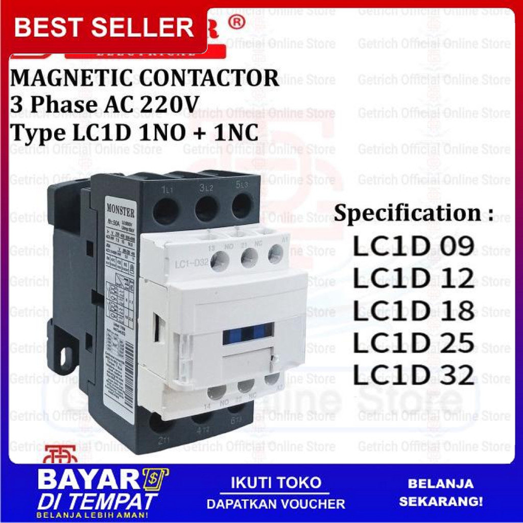FREE ONGKIR NEW KONTAKTOR CONTACTOR MAGNETIC TIMER THEBEN LC1D09 12 18 25 32 M7 3 KUTUB AC 220V BISA