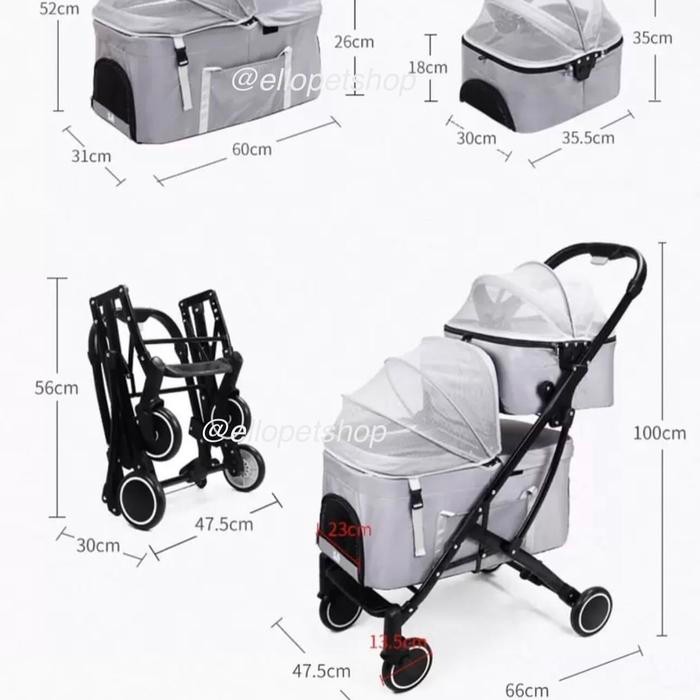 (TERLARIS) Stroller anjing Double decker Stroller kucing Double decker (TERBAIK) (TERBARU)