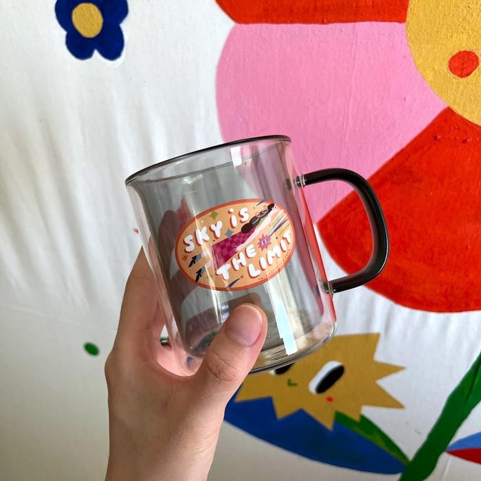 Double Wall Glass Gelas Kaca / Mug Estetik Gelas Gagang Kopi Teh