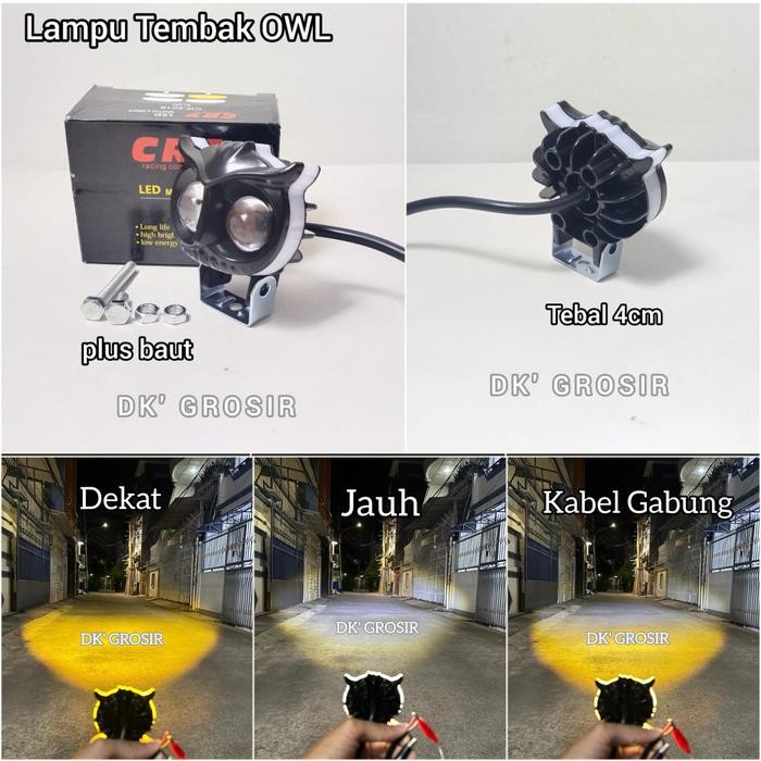 Lampu Tembak Owl Cr7 Jauh Dekat Kuning Putih Waterproof Cr8016