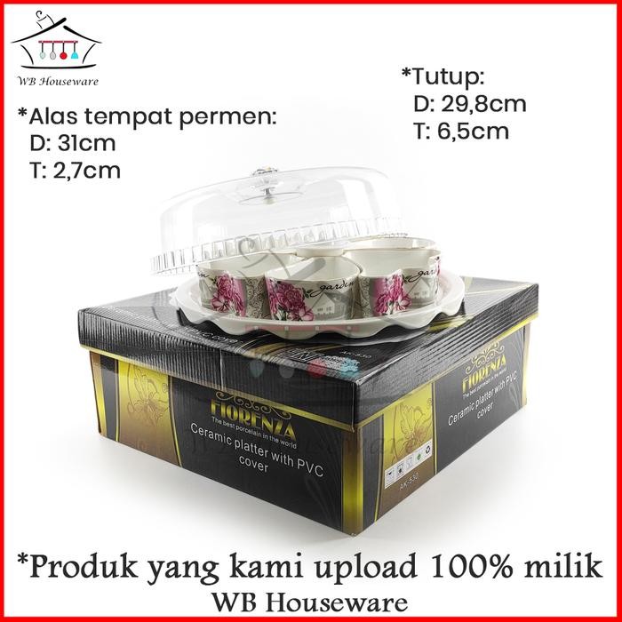 1 Set Piring Keramik Dengan Penutup / tempat permen / wadah kue saji FIORENZA AK-530 Motif rose