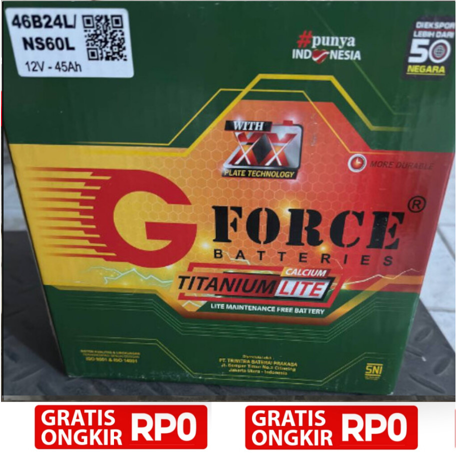 Aki G-Force Titanium Lite NS60L / 46B24L Original Asli 100%