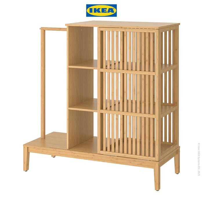 NEW IKEA NORDKISA Lemari Pakaian Terbuka Dengan Pintu Geser Bahan Bambu 120x123 cm