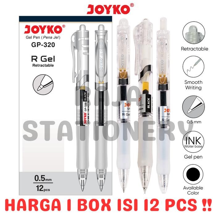 

(Imk) - Joyko Gel Pen Black Rgel Clicker Pena Pulpen Joyko Hitam Cetek R-Gel Gp-320 Lusin [12Pcs]