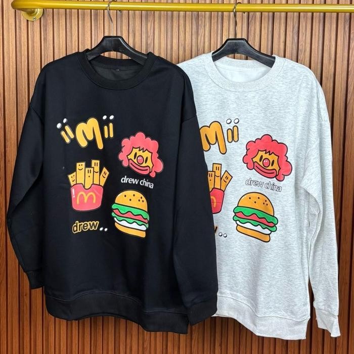 Sweater Import Drew China katun lengan panjang Pria Jaket Unisex Atasan *