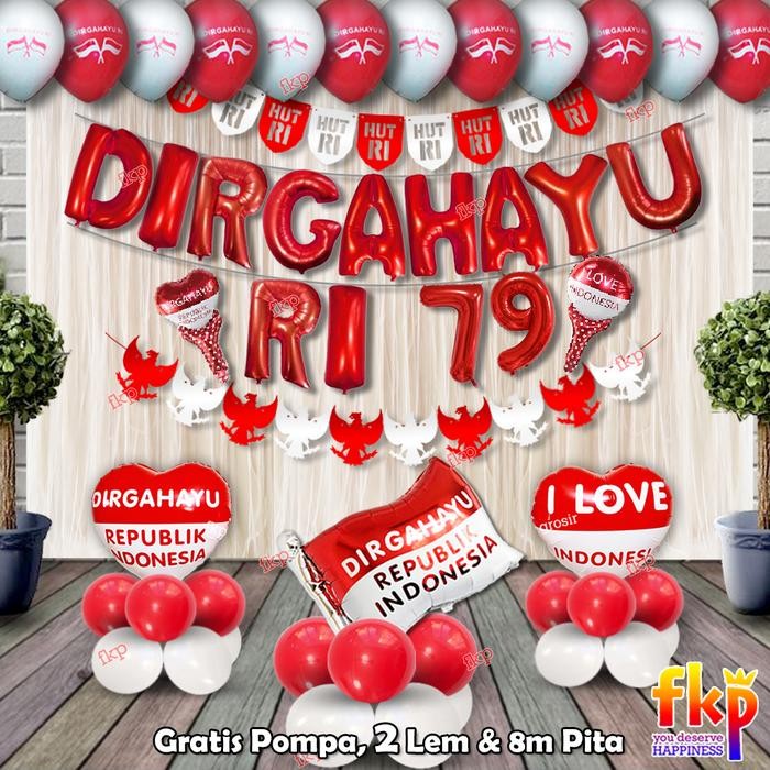 (Allthebest) FUN KIDS PARTY Paket Dekorasi Dirgahayu Standing Balon Lengkap / Hiasan Gapura HUT RI /